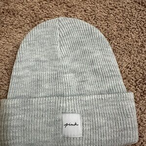 PINK Victoria's Secret Light Gray Knit Beanie
